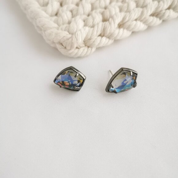 Authentic Alicia Bonnie Miley Gunmetal Black Light Gray Dichroic Glass Drop Earr - Picture 2 of 3